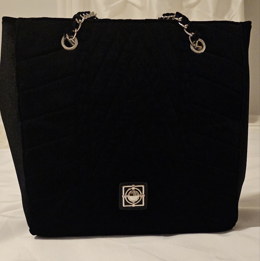 Catherine Malandrino Black Velvet Bag with Silver Chain